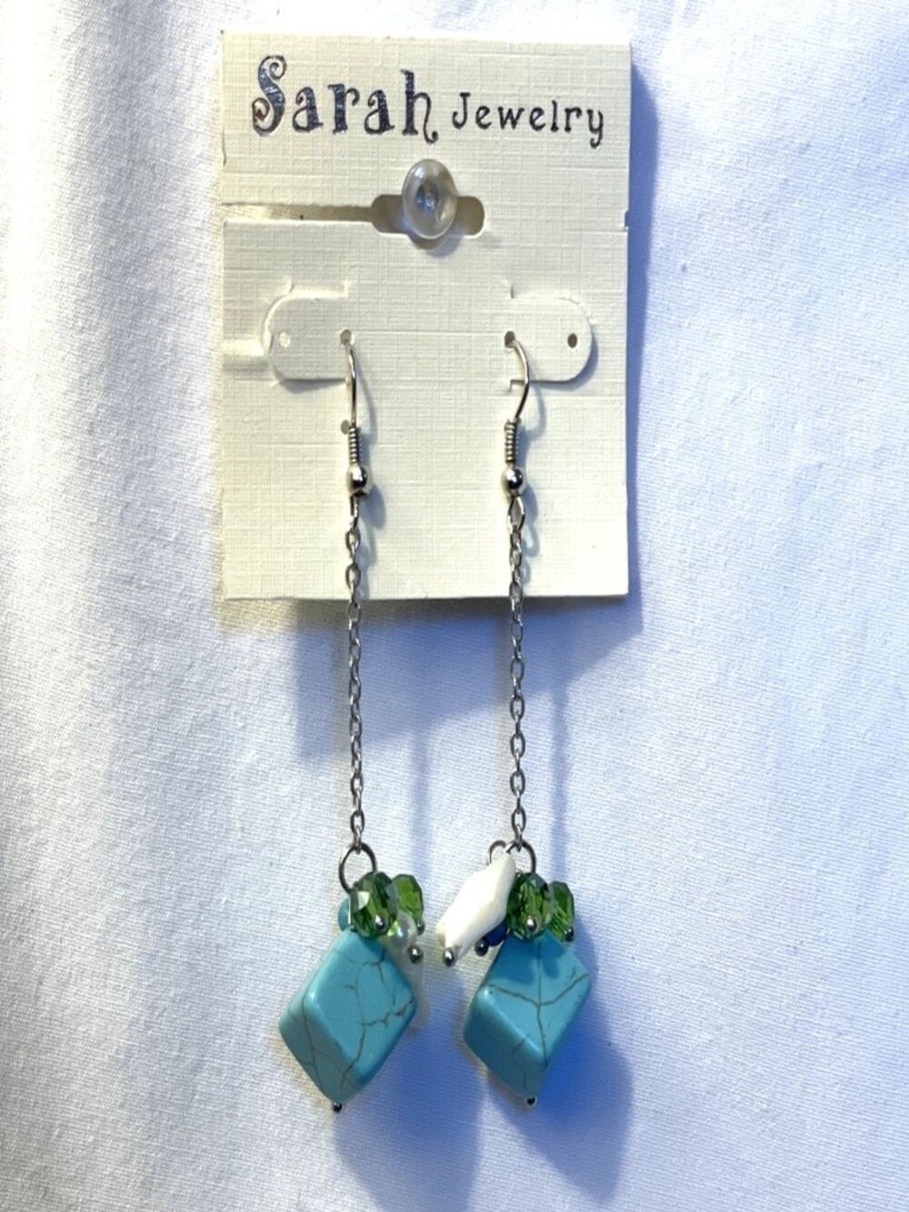 Sarah Jewelry Faux Turquoise Cube Multi-Bead Star Cluster Dangle Earrings Green